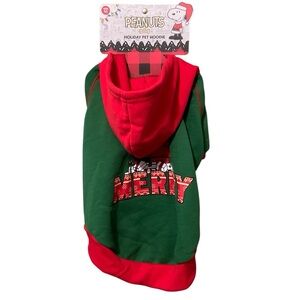 PEANUTS Holiday Pet Hoodie Snoopy & Woodstock MERRY Dog Christmas Size M New